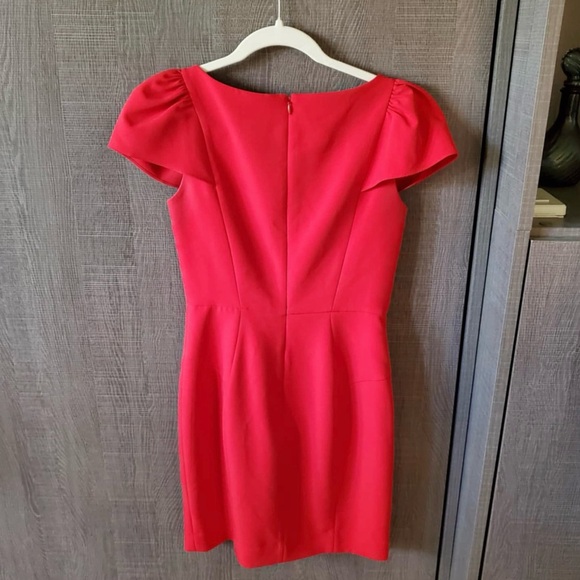 Milly Gather Short Sleeve Italian Cady Lipstick Red Mini Dress - Picture 7 of 10